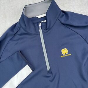 Cutter & Buck Notre Dame Pullover Mens XL Blue Colorblock CB DryTec Quarter Zip